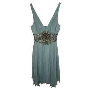 NWT Mandalay AQ Blue Silk Gold Beaded Embellished Mini Cocktail Party Dress Sz 6